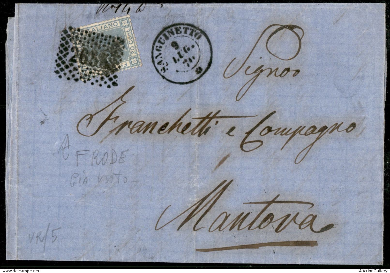 Regno - Vittorio Emanuele II - Lettera Da Sanguinetto Per Mantova Del 9 Lug. 76 Affrancata Con 20 Cent Riutilizzato In F - Other & Unclassified