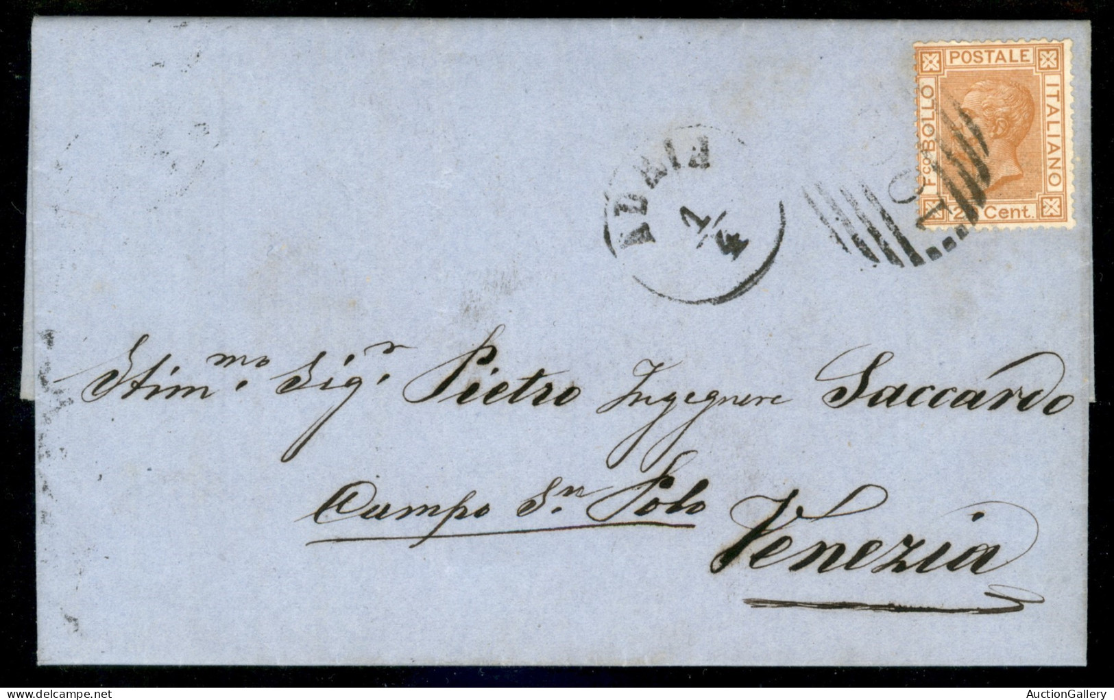 Regno - Vittorio Emanuele II - Lettera Con 20 Cent (28) Con Annullo Numerale A Sbarre 1001 Da Adria 1/4 Del 1879 A Venez - Andere & Zonder Classificatie