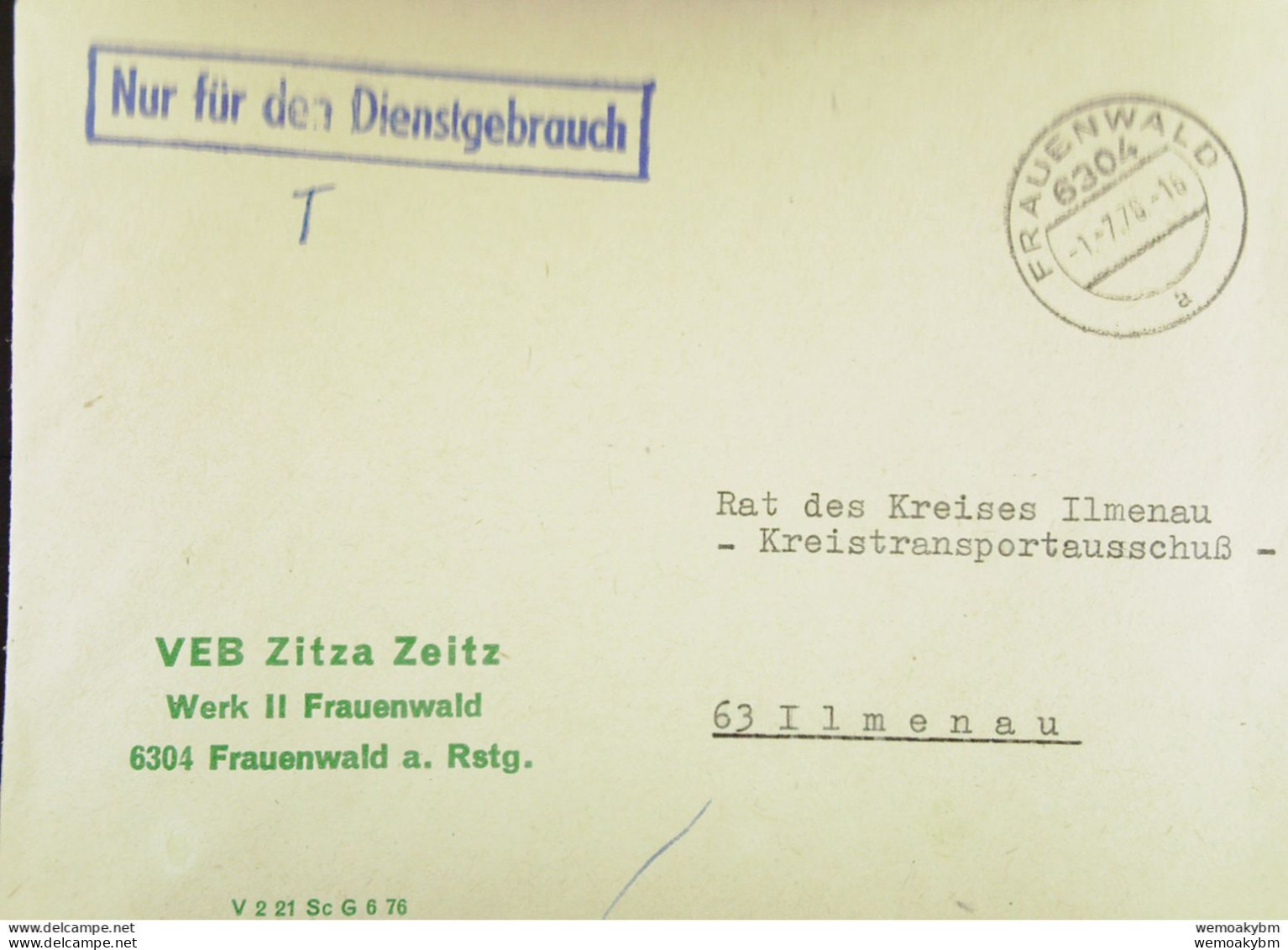 DDR: NfD-Brief Aus 6304 FRAUENWALD Vom 1.7.76 Abs: VEB Zitza Zeitz Werk II Frauenwald A. Rstg. - Covers & Documents