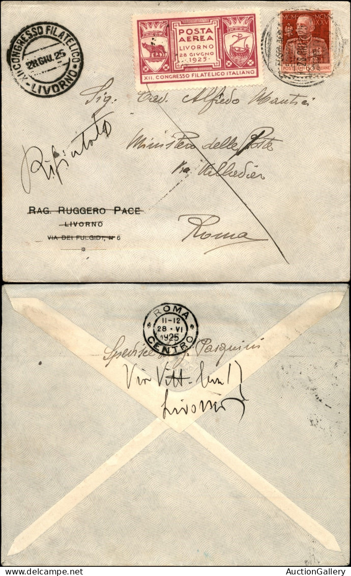 Regno - P.Aerea/Aerogrammi - 1925 (28 Giugno) - Livorno Roma - Longhi 1372 - Sonstige & Ohne Zuordnung