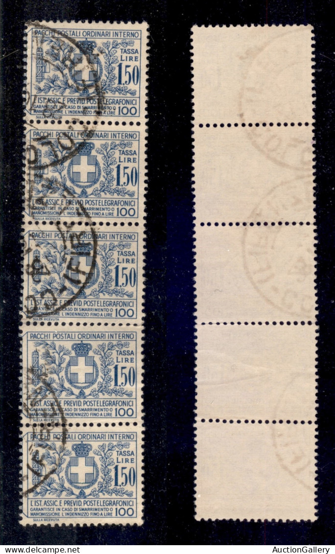 Regno - Assicurativi - 1936 - 1,50 Lire (17 - Figlia) - Striscia Di Cinque Usata - Otros & Sin Clasificación
