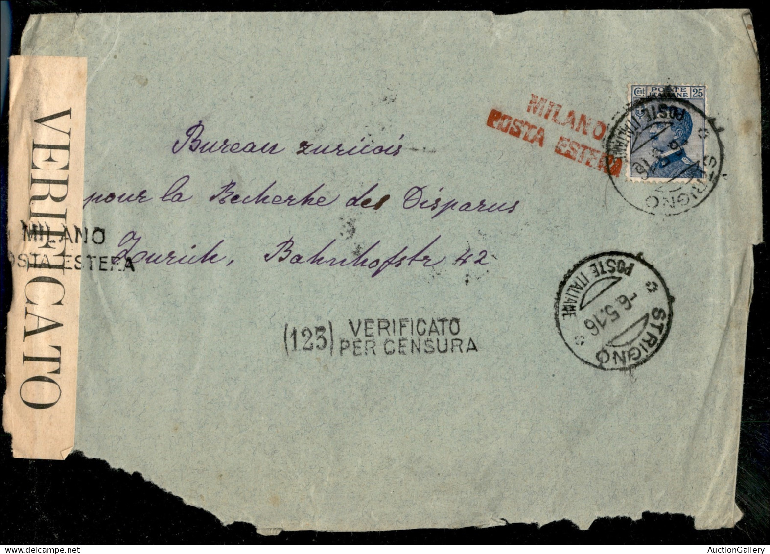 Regno - Posta Militare - 1916 (6 Maggio) - Strigno/Poste Italiane - Busta Per Zurigo - Other & Unclassified