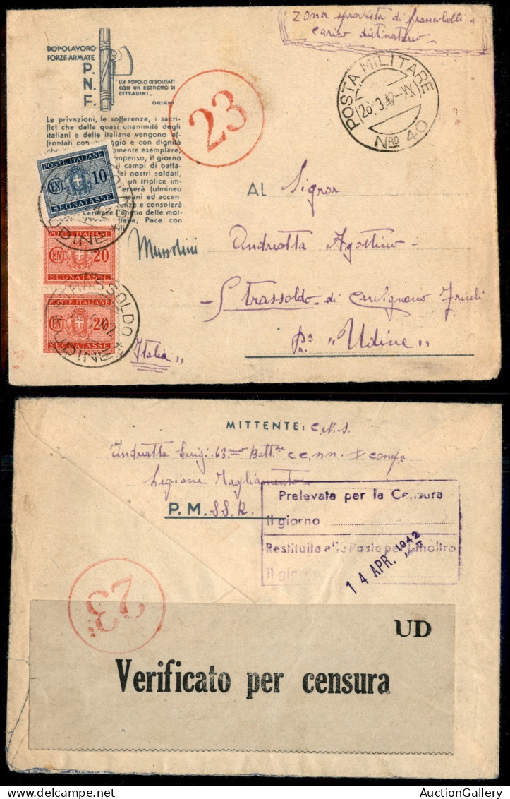 Regno - Posta Militare - Posta Militare N. 40 - Busta Tassata Per Strassoldo Del 26.3.42 - Otros & Sin Clasificación