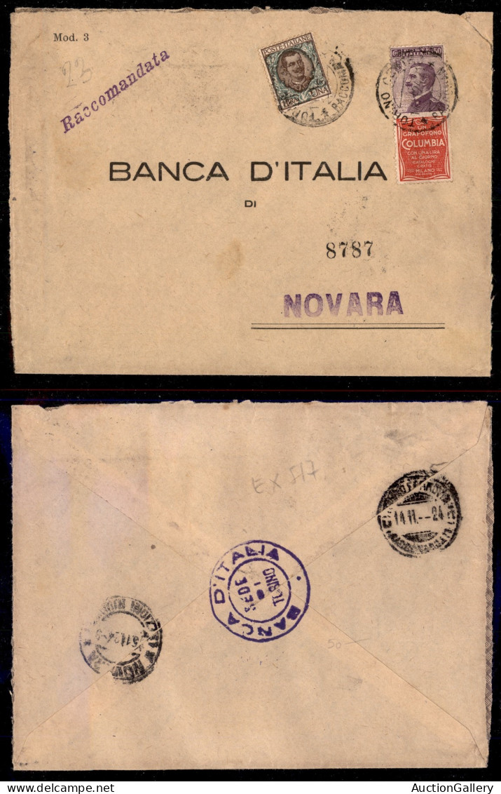 Regno - Pubblicitari - 50 Cent Columbia (11) + Complementare (77) - Raccomandata Da Torino A Novara Del 14.11.24 - Other & Unclassified