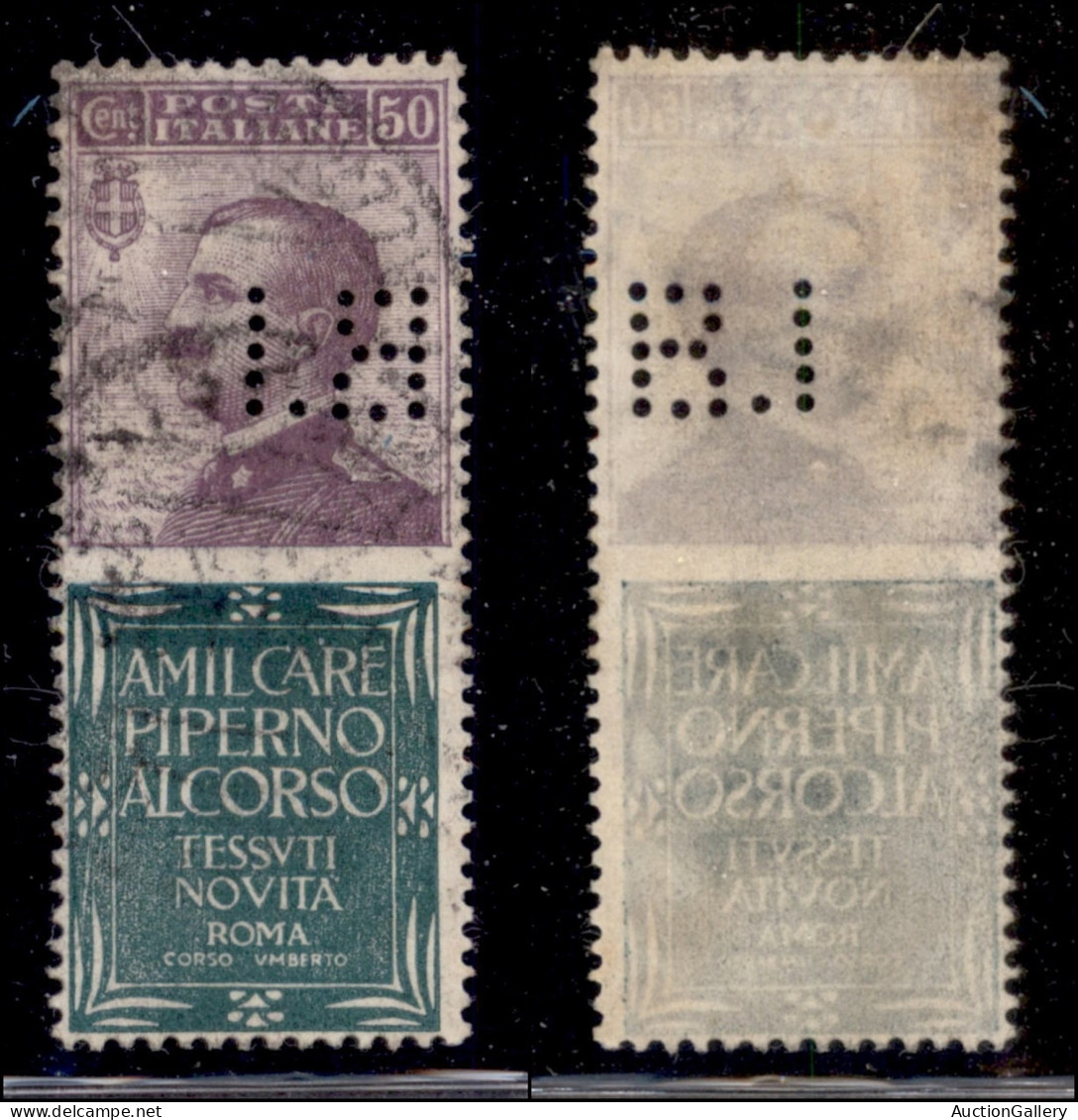 Regno - Pubblicitari - 1924 - Perfin B.I. - 50 Cent Piperno (13) Usato - Sonstige & Ohne Zuordnung