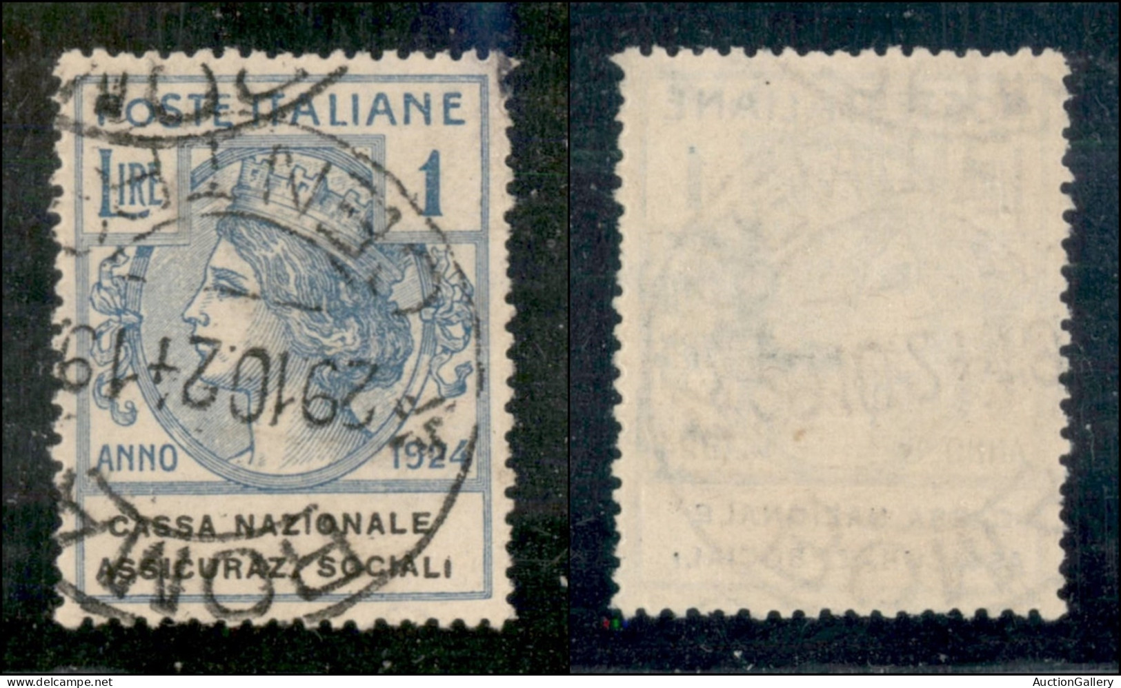 Regno - Parastatali - 1924 - 1 Lira Assicuraz. Sociali (29) Usato - Ottimamente Centrato - Sonstige & Ohne Zuordnung