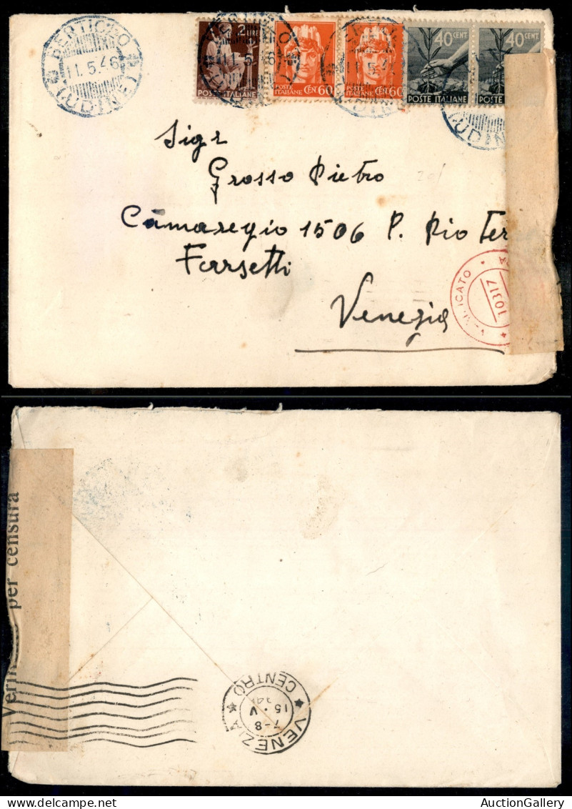 Regno - Annulli - Umberto II - Bertiolo (Udine) 11.5.46 (azzurro) - Busta Per Venezia Con Affrancatura Multipla Mista (5 - Other & Unclassified