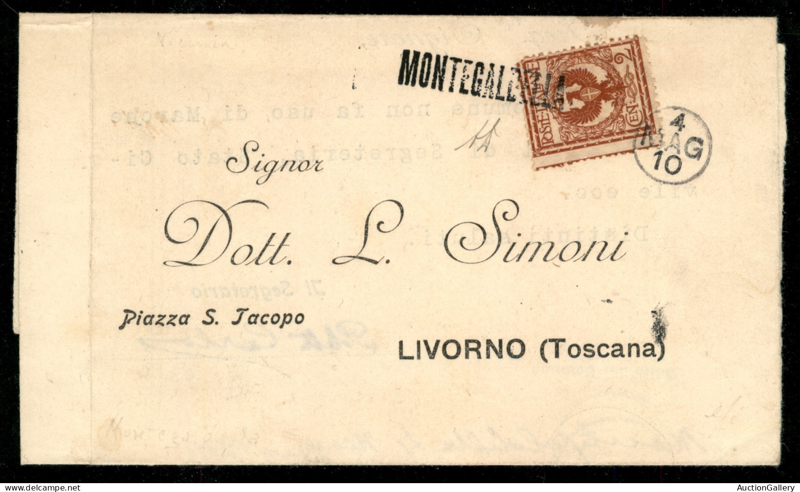 Regno - Annulli - Montegaldella + Muto A Data - 2 Cent Floreale (69) Su Piego Per Livorno Del 4.5.10 - Diena - Autres & Non Classés