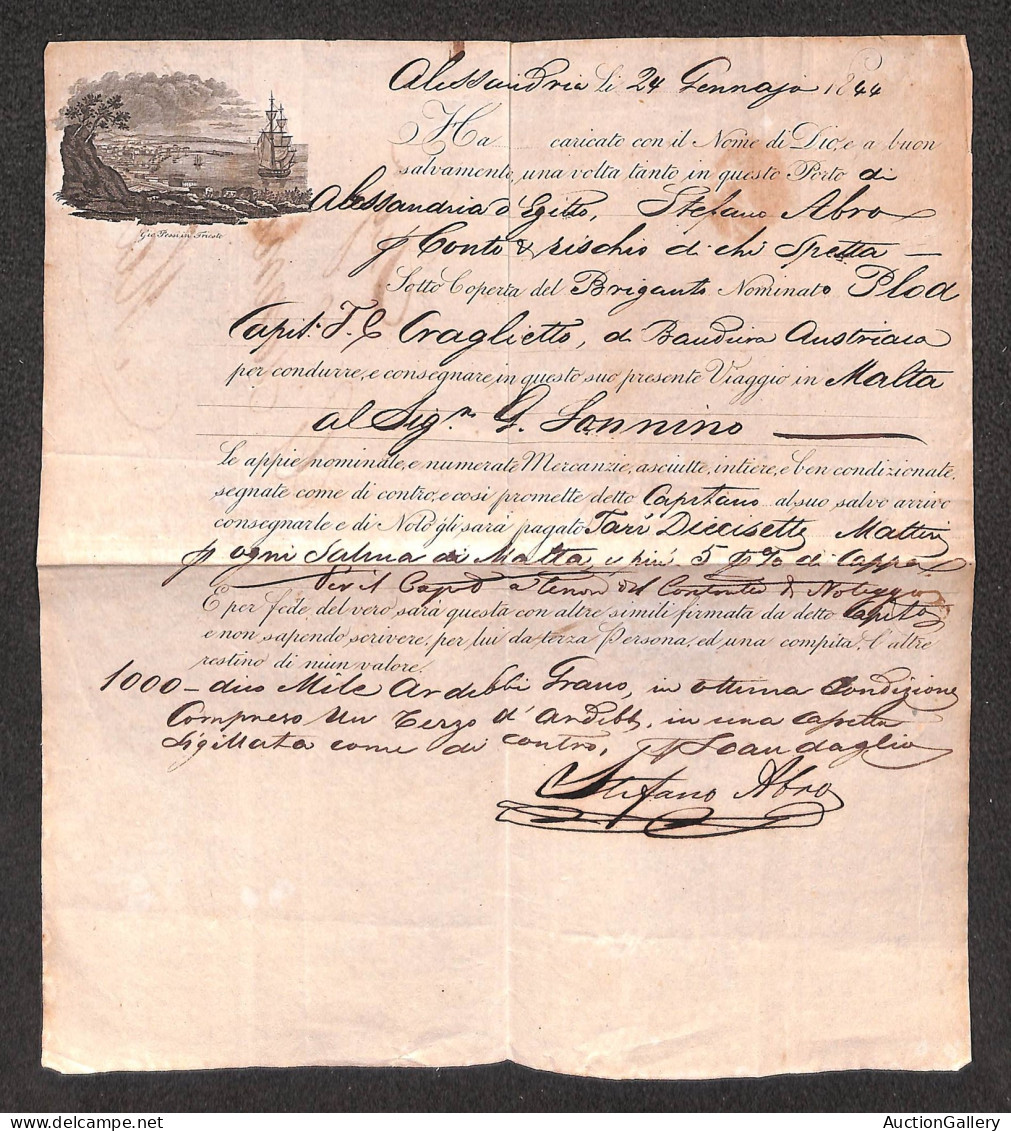 Regno - Navigazione - Alessandria 24.1.1844 - Bolla Di Carico Per Malta15 - Andere & Zonder Classificatie