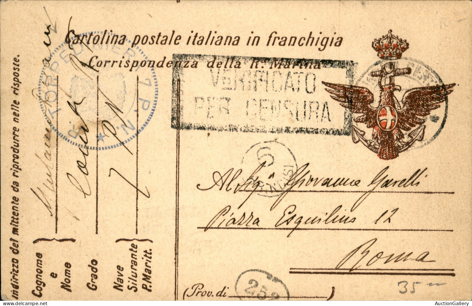 Regno - Navigazione - 1916 Cartolina Postale In Franchigia Della Regia Marina Con Timbro R.Torpedinera 7 P.N. In Colore  - Autres & Non Classés