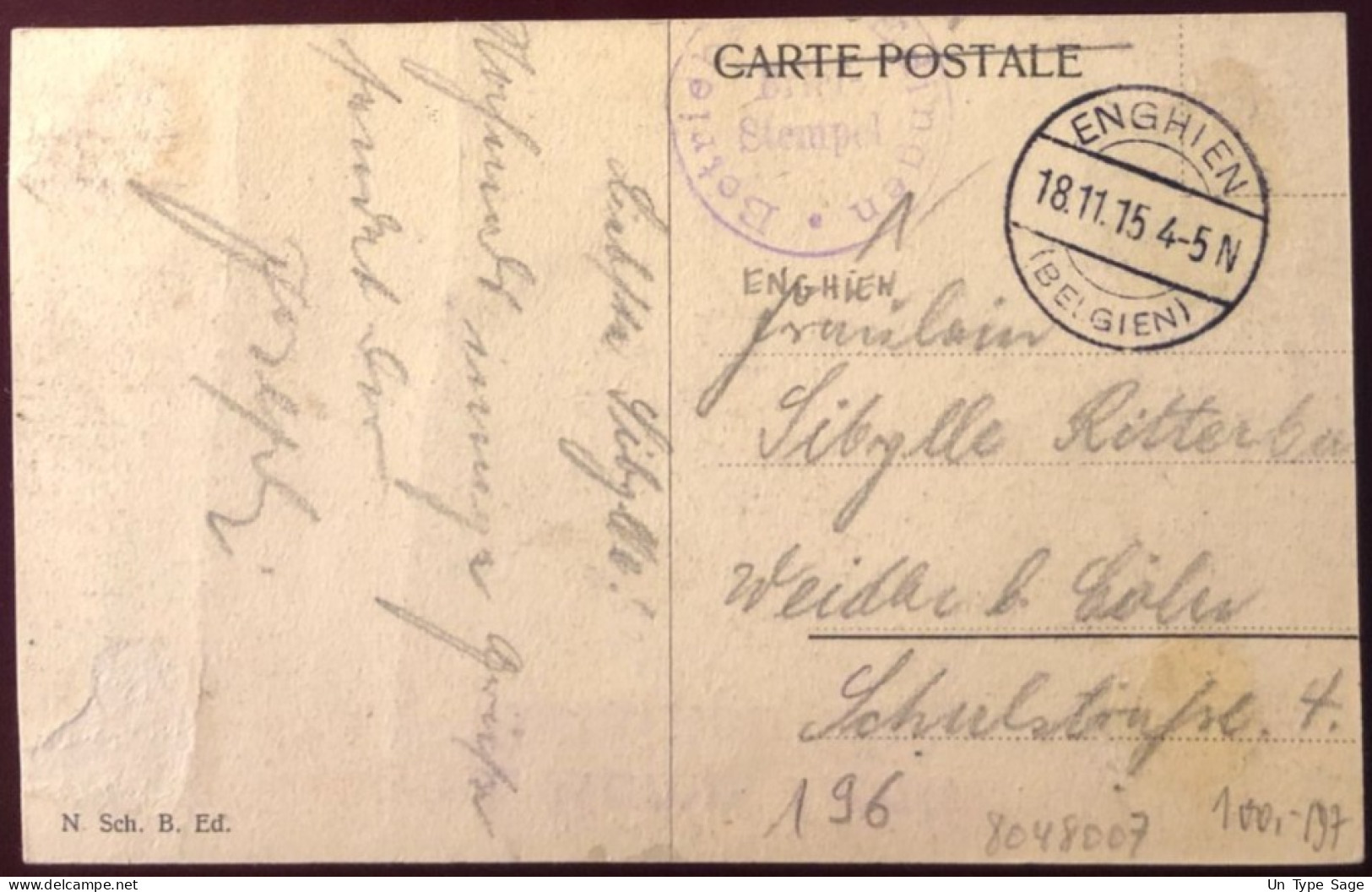 Belgique, Cachet ENGHIEN (BELGIEN) 18.11.1915 Sur CPA - (N372) - Esercito Belga