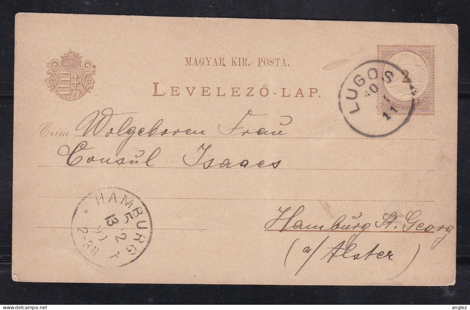 Hungary - 1890 2f Stationery Card Used Lugos To Hamburg Germany - Interi Postali