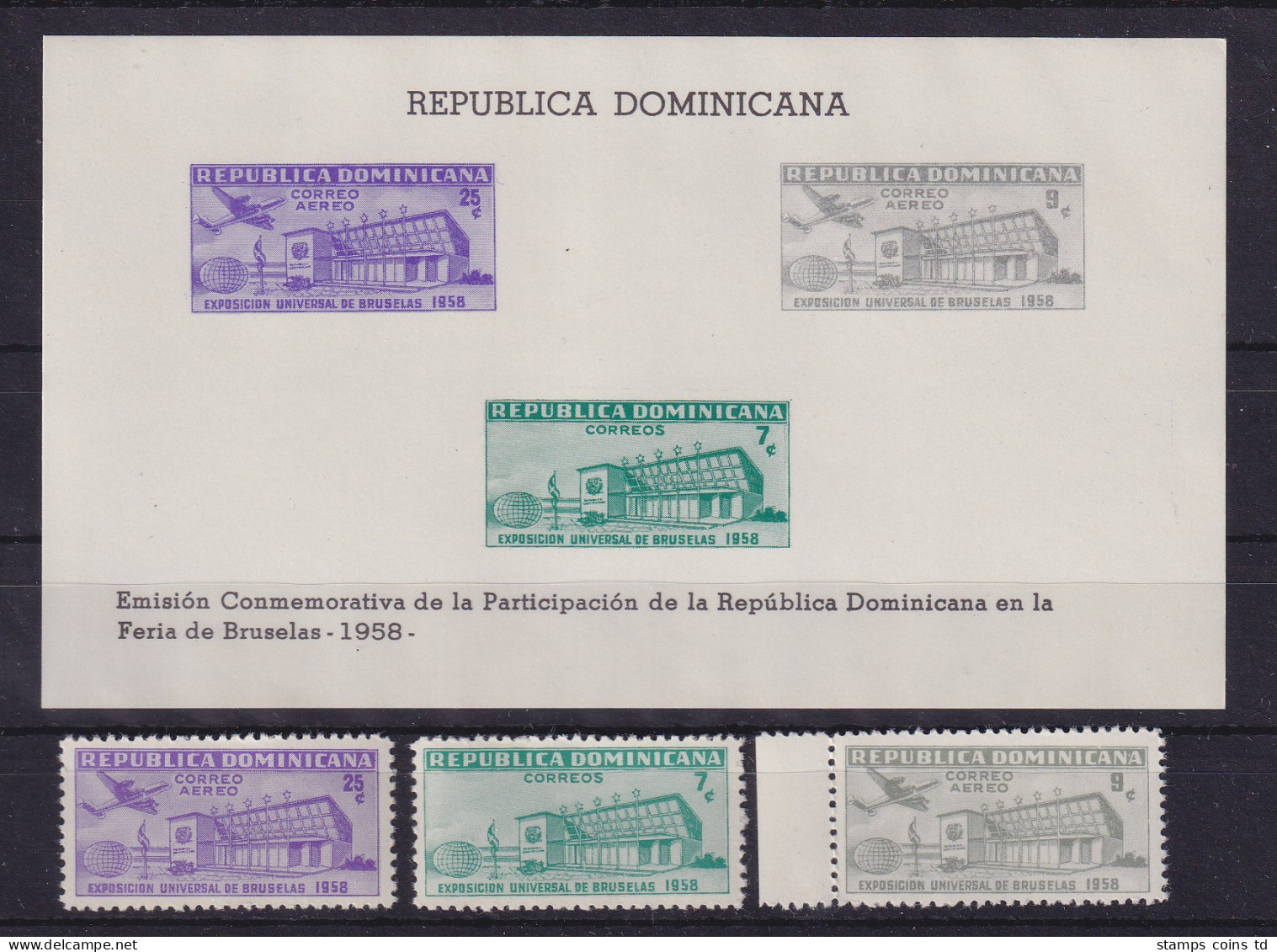 Dominikanische Republik 1958 Weltausstellung Brüssel Mi-Nr. 669-671, Block 20 ** - Dominicaine (République)