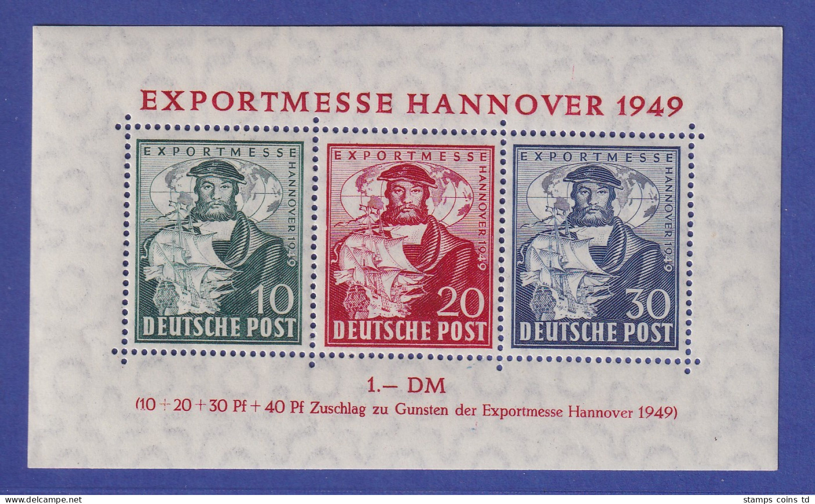 Bizone 1949 Exportmesse Hannover Mi.-Nr. Block 1 A **  Gpr. SCHLEGEL BPP - Mint