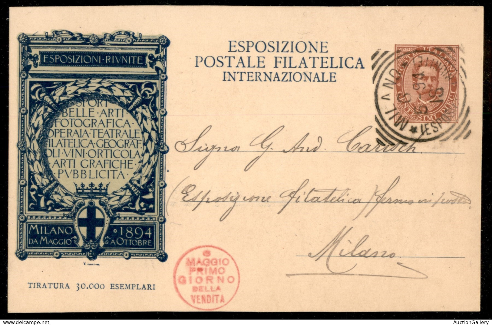 Regno - Interi - 1894 - Esposizione Filatelica Milano (CC9 1/5) - Serie Completa Con 4 FDC + 1 7.5.94 - Bell'insieme - Sonstige & Ohne Zuordnung