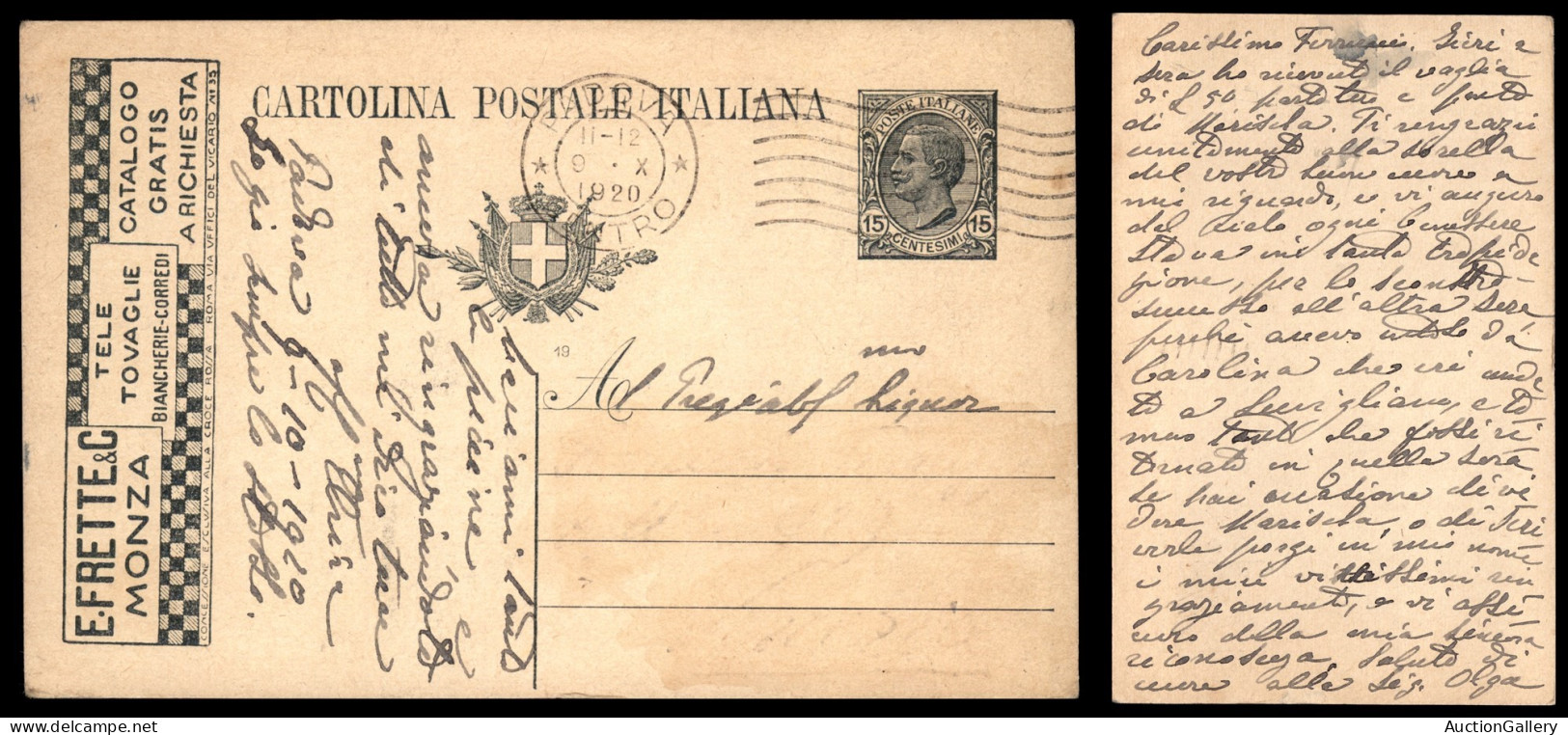Regno - Interi - 1919 - Frette (R3/15) - Cartolina Postale Usata - Other & Unclassified