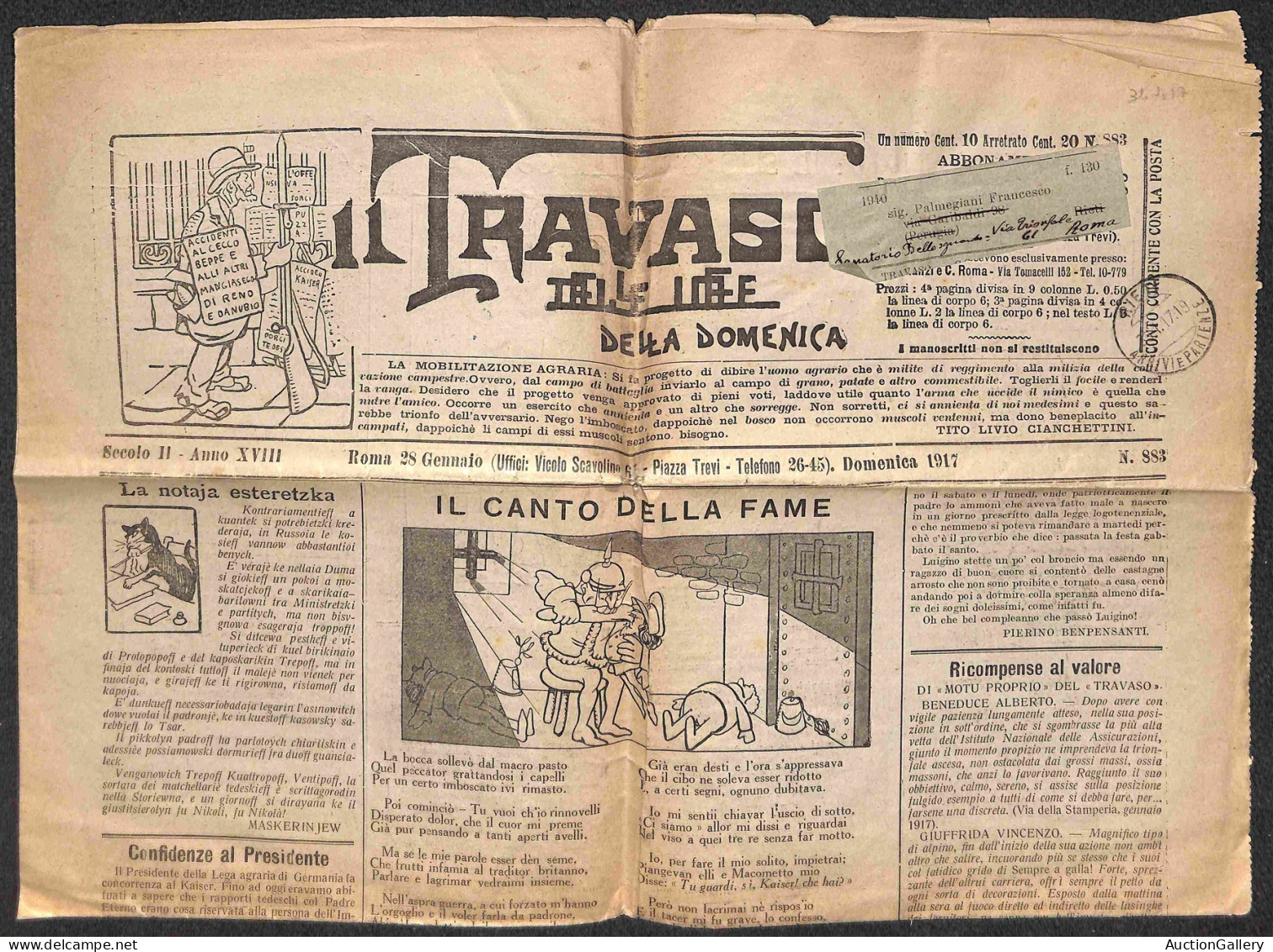 Regno - Documenti/Varie - Il Travaso - Intero Giornale Del 28 Gennaio 1917 Per Rieti - Other & Unclassified