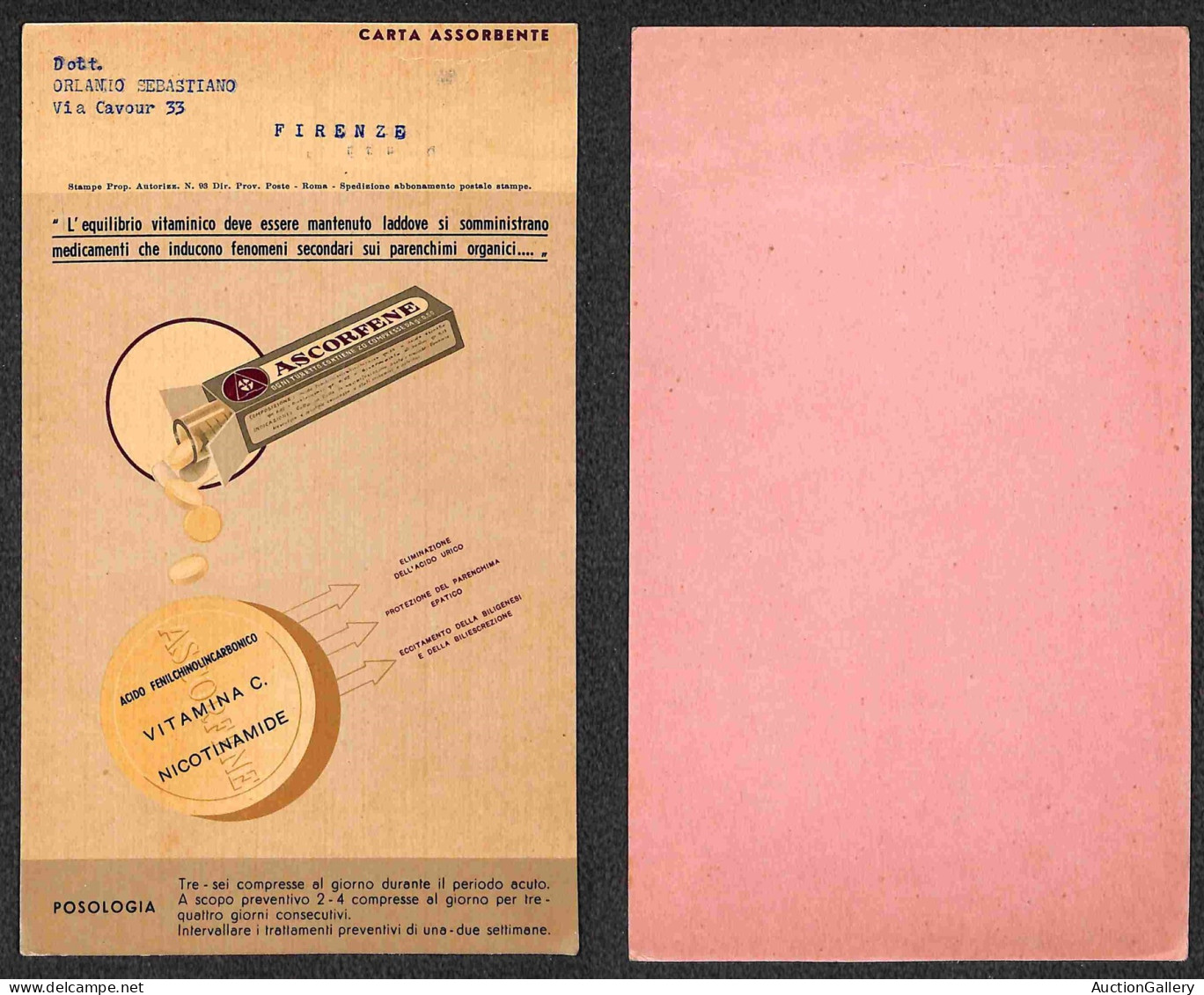 Regno - Documenti/Varie - Ascorfene - Cartoncino Pubblicitario (assorbente) - Sonstige & Ohne Zuordnung
