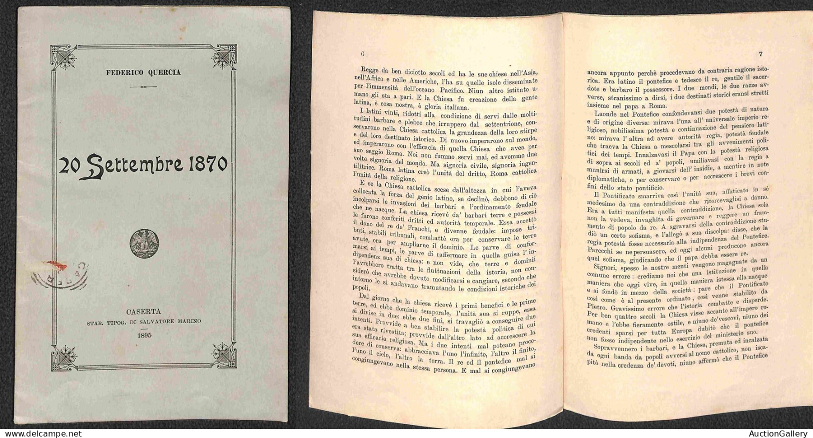 Regno - Documenti/Varie - 1895 - 20 Settembre 1870 - Federico Quercia - Opuscolo Copertinato Di 12 Pagine (13x20) - Other & Unclassified