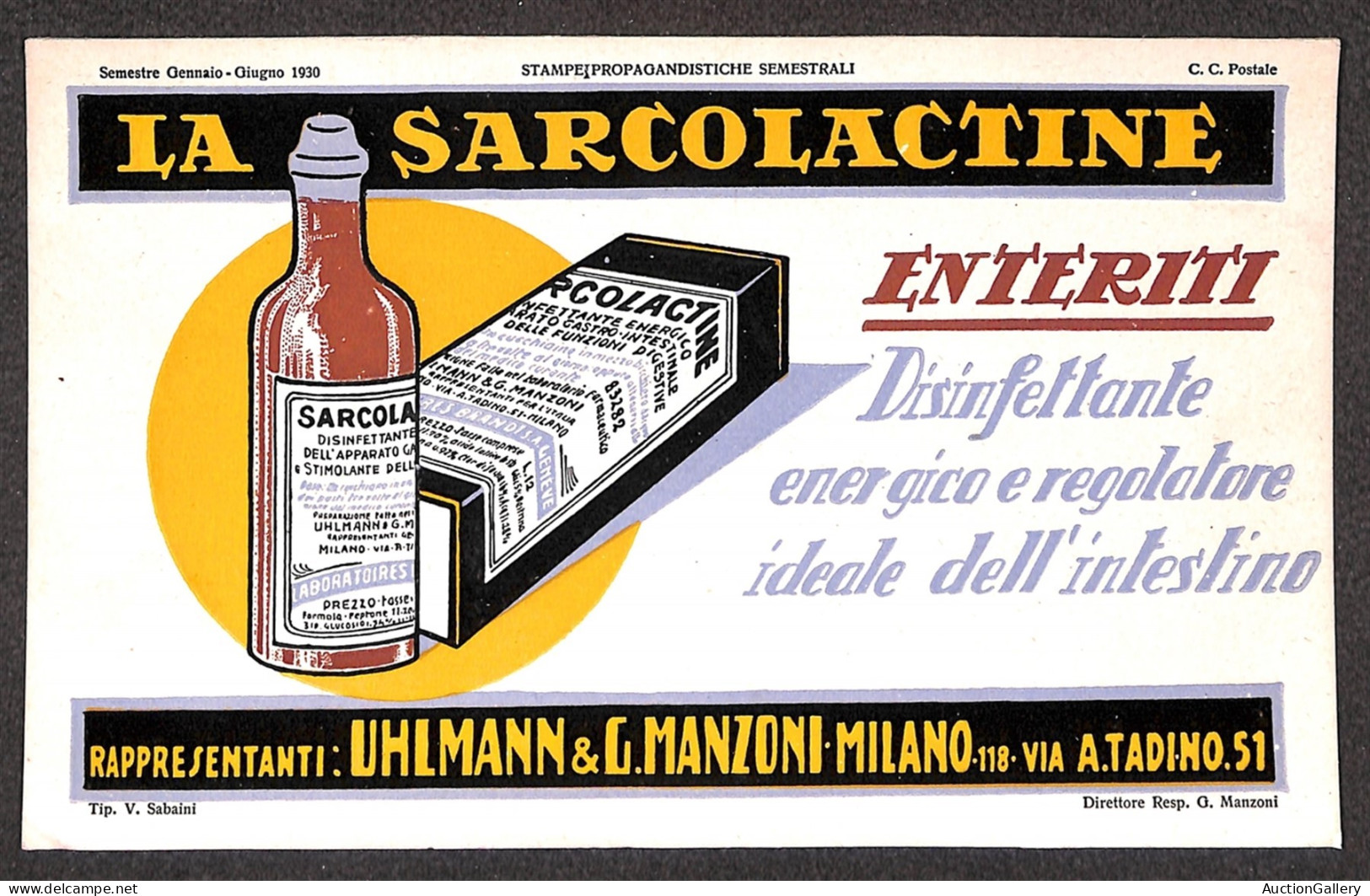 Regno - Documenti/Varie - La Sarcolactine – Cartoncino Pubblicitario (21x13) - Sonstige & Ohne Zuordnung