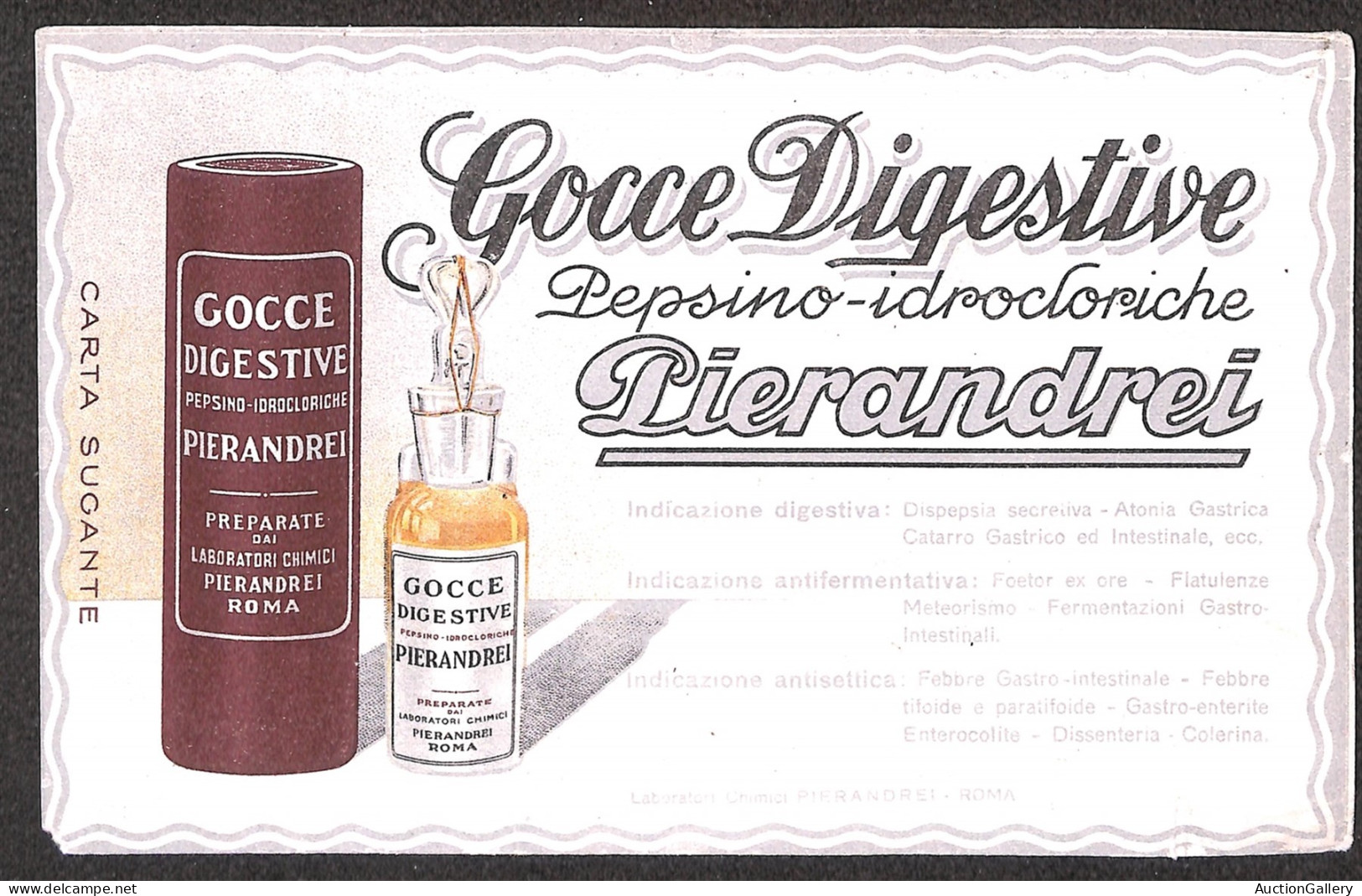 Regno - Documenti/Varie - Gocce Digestive Pierandrei - Carta Sugante (14x21) - Otros & Sin Clasificación