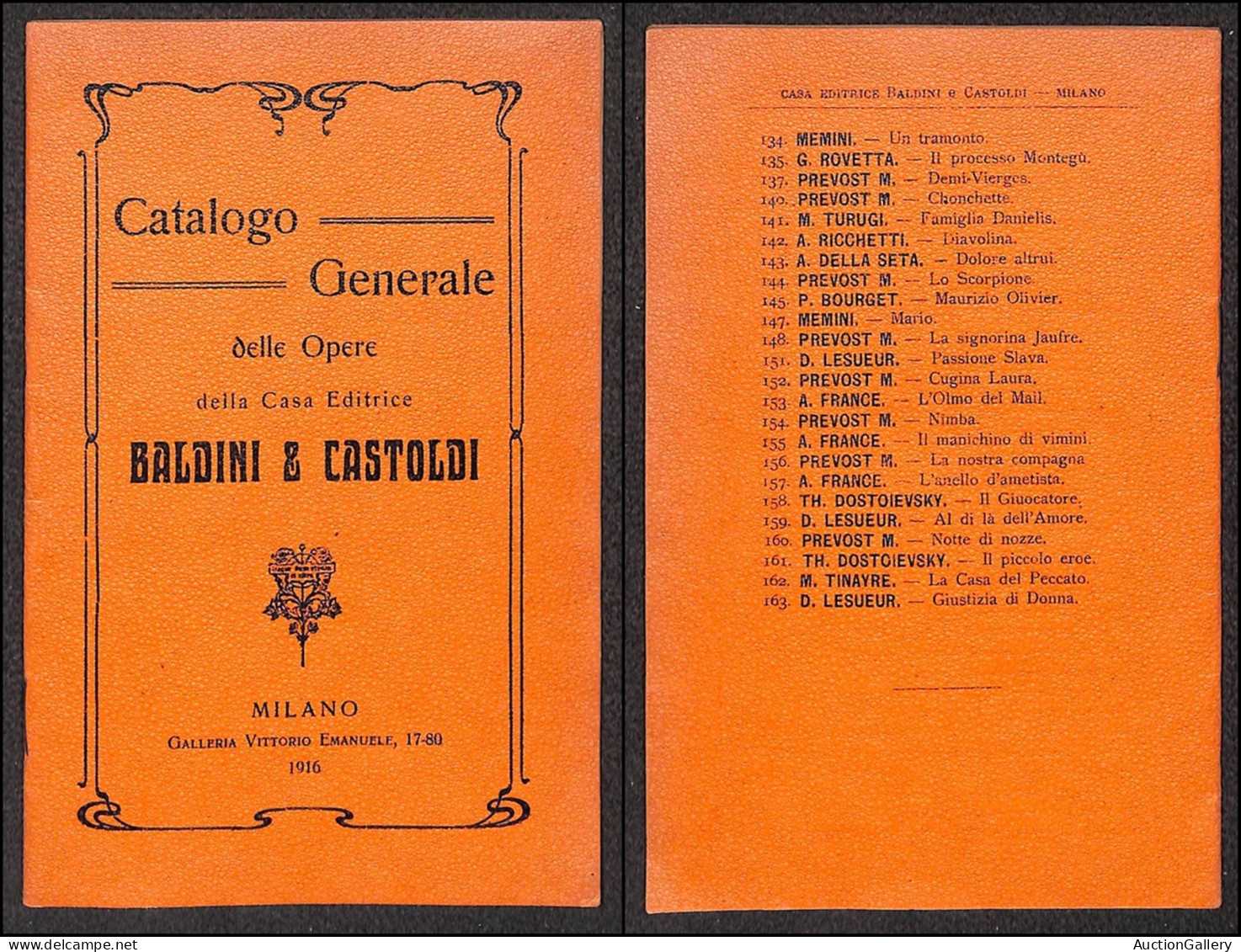 Regno - Documenti/Varie - 1916 - Catalogo Generale Delle Opere Della Casa Editrice Baldini E Castoldi Milano - Sonstige & Ohne Zuordnung