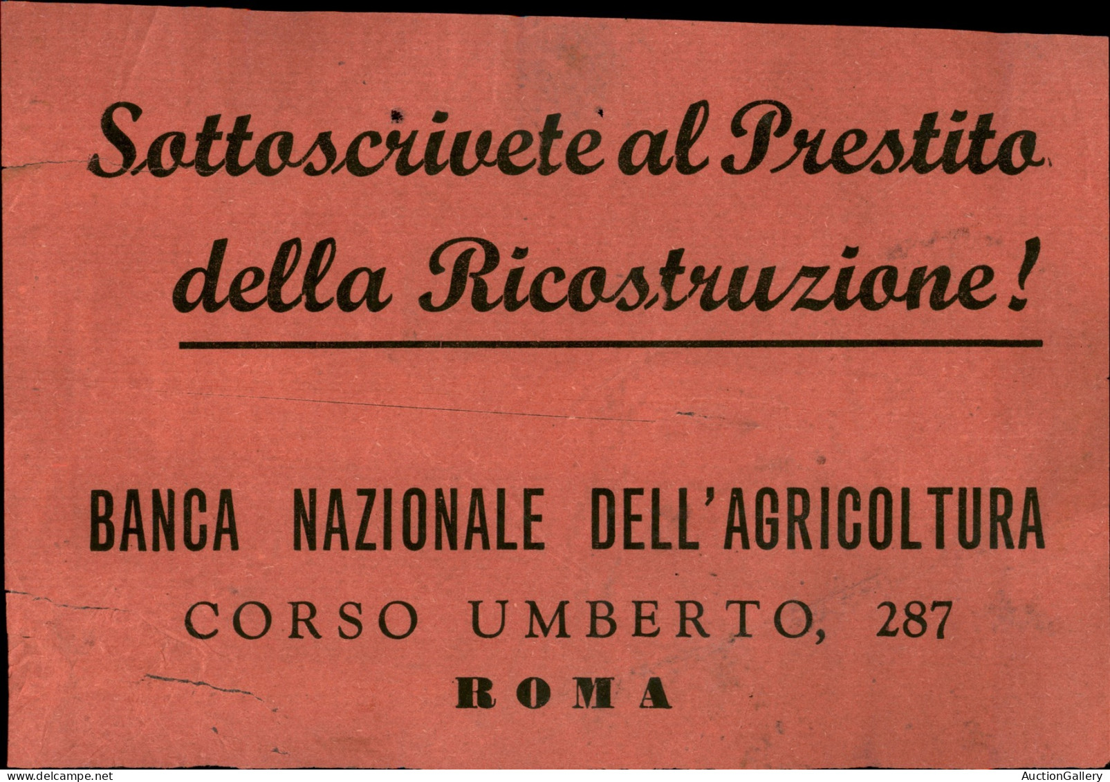 Regno - Volantini Lanciati Da Aereo - 1946 - Sottoscrivete Al Prestito Della Ricostruzione! - Banca Nazionale Dell'Agric - Sonstige & Ohne Zuordnung