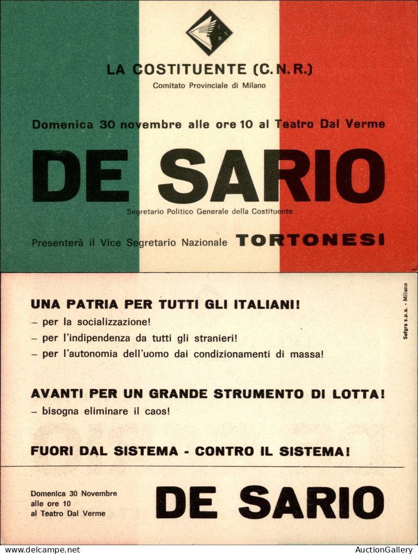 Regno - Volantini Lanciati Da Aereo - 1946 - La Costituente (C.N.R) - Milano 30 Novembre Teatro Del Verme - De Sario - V - Sonstige & Ohne Zuordnung