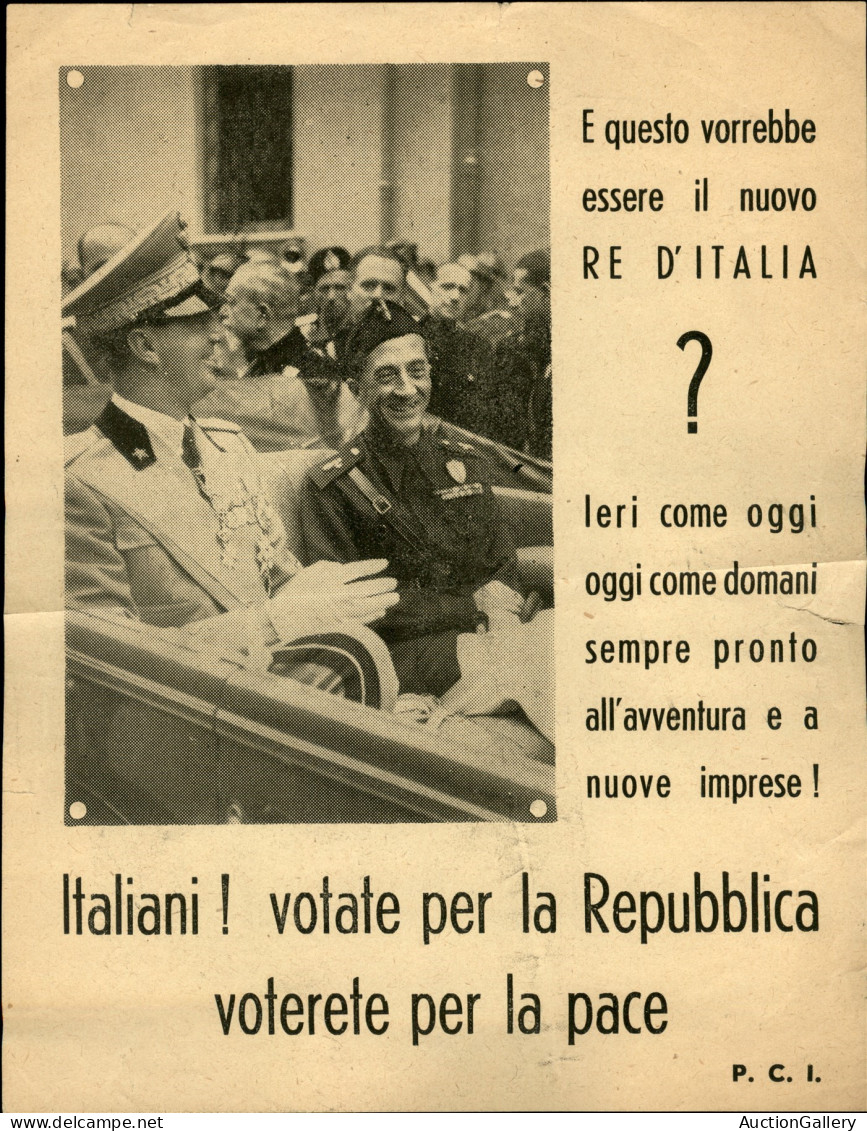 Regno - Volantini Lanciati Da Aereo - 1946 - Italiani! Votate Per La Repubblica - P.C.I. - Volantino Su Carta Camoscio - Other & Unclassified
