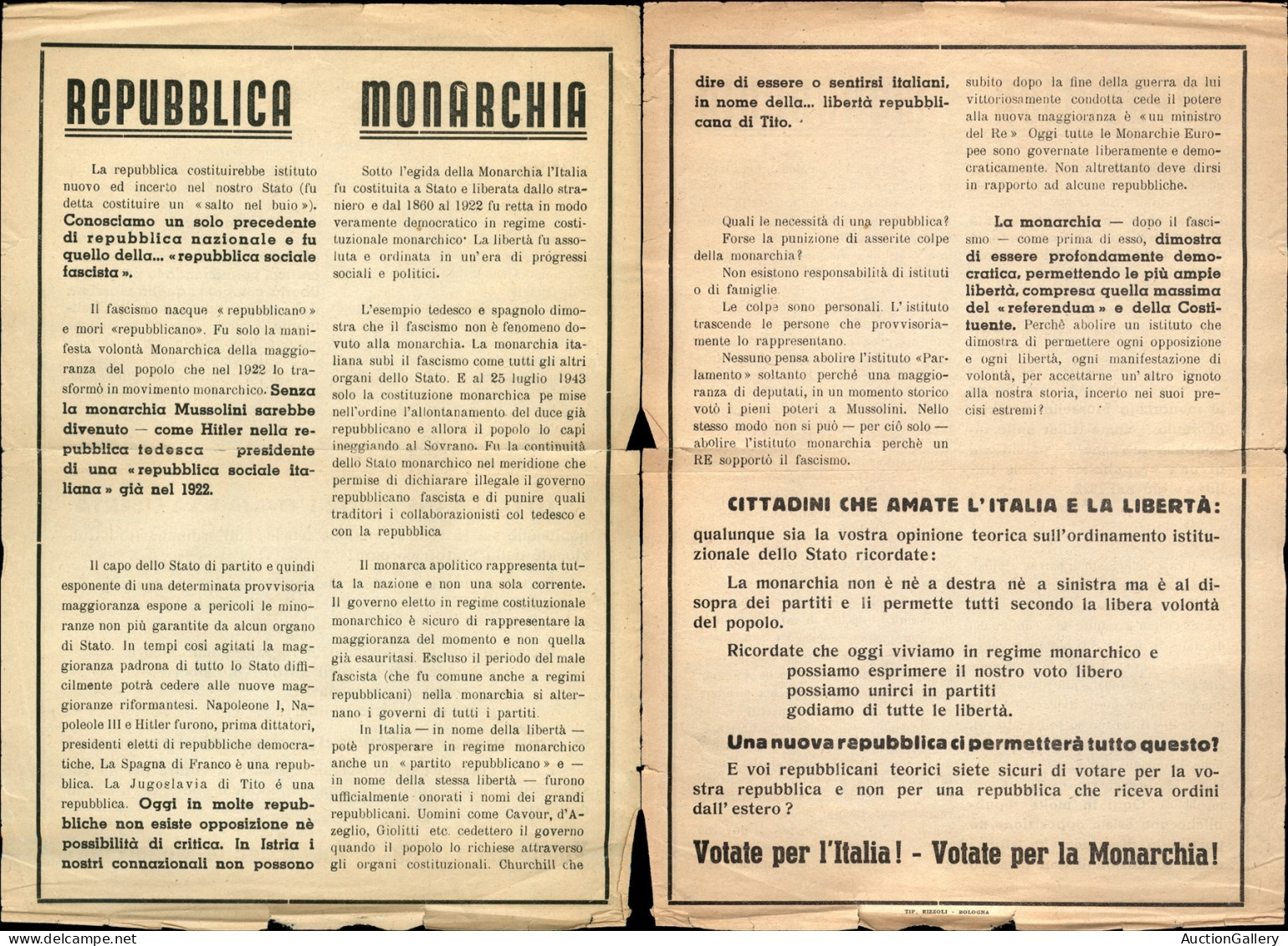 Regno - Volantini Lanciati Da Aereo - 1946 - Repubblica Monarchia - Votate Per La Monarchia - Volantino - Other & Unclassified