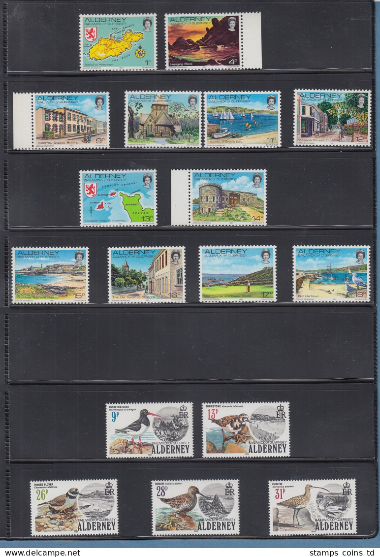 Guernsey-ALDERNEY Kleine Sammlung 1983-2000 (Aug.) Kpl. ** 164 Marken, 8 Blocks - Guernesey