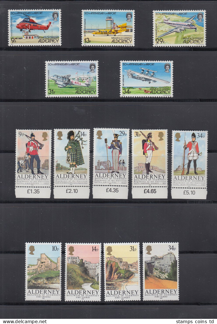 Guernsey-ALDERNEY Kleine Sammlung 1983-2000 (Aug.) Kpl. ** 164 Marken, 8 Blocks - Guernesey