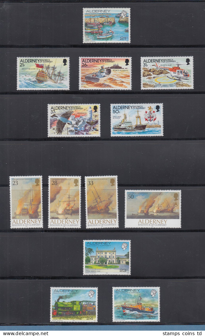 Guernsey-ALDERNEY Kleine Sammlung 1983-2000 (Aug.) Kpl. ** 164 Marken, 8 Blocks - Guernesey