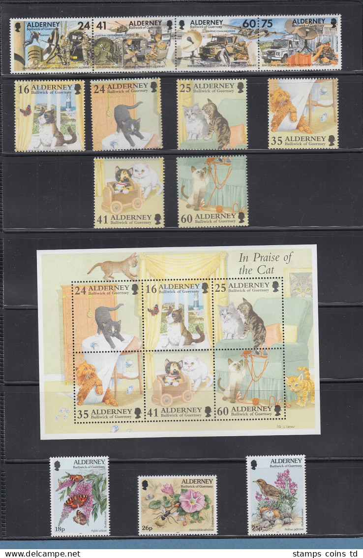 Guernsey-ALDERNEY kleine Sammlung 1983-2000 (Aug.) kpl. ** 164 Marken, 8 Blocks