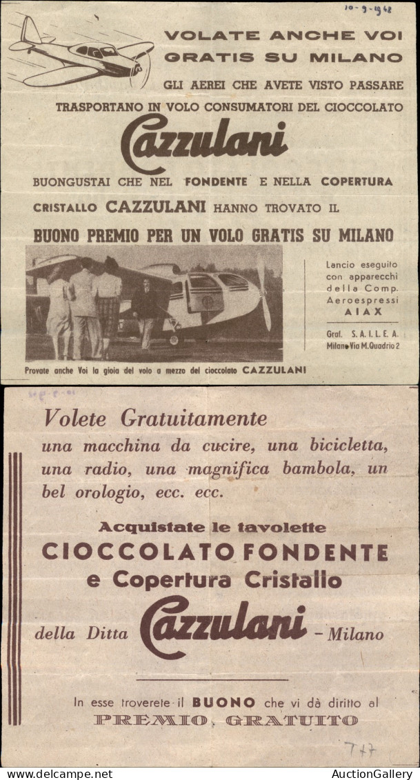 Regno - Volantini Lanciati Da Aereo - 1948 - Cazzulani Cioccolato Milano - Volate Anche Voi Gratis Su Milano - Volantino - Other & Unclassified