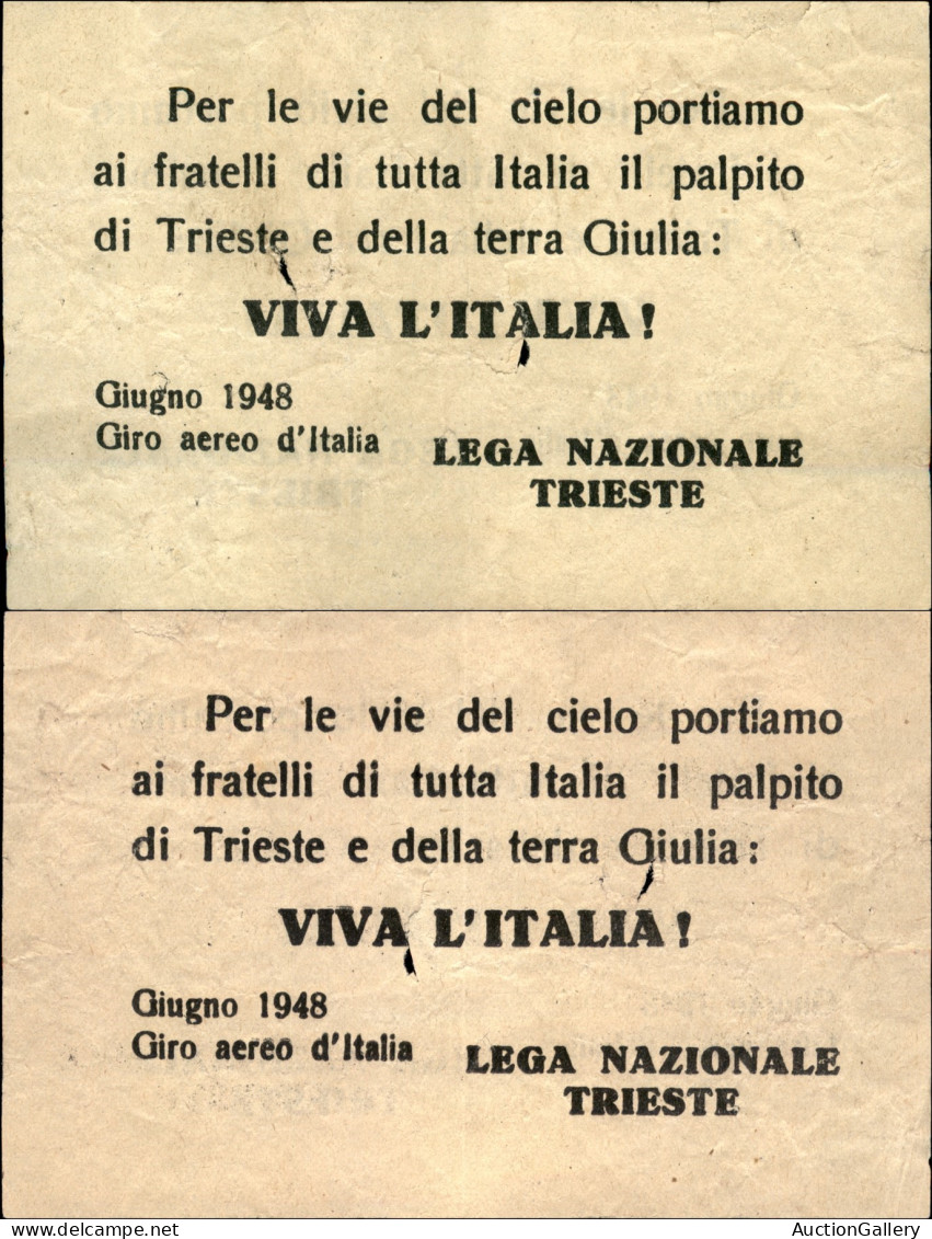 Regno - Volantini Lanciati Da Aereo - 1948 (giugno) - Giro Aereo D'Italia - Lega Nazionale Trieste - Volantino - Other & Unclassified