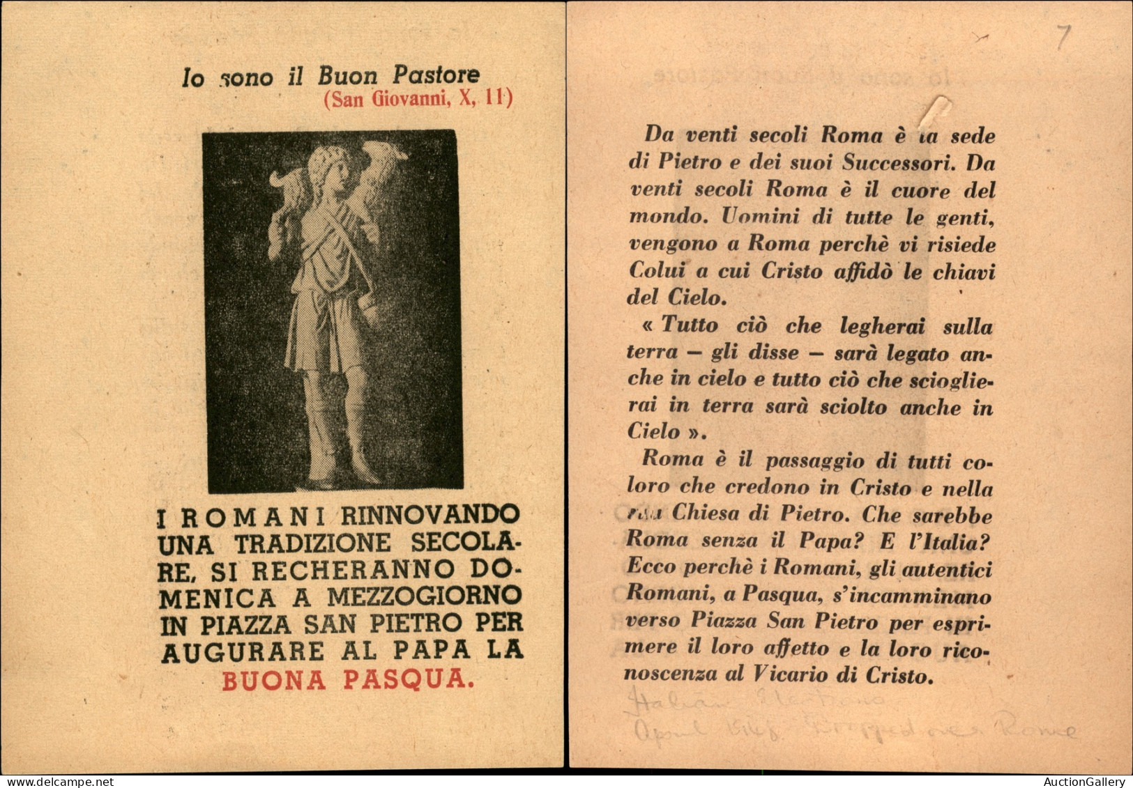 Regno - Volantini Lanciati Da Aereo - 1948 - Io Sono Il Buon Pastore - Roma - Pasqua - Volantino - Autres & Non Classés