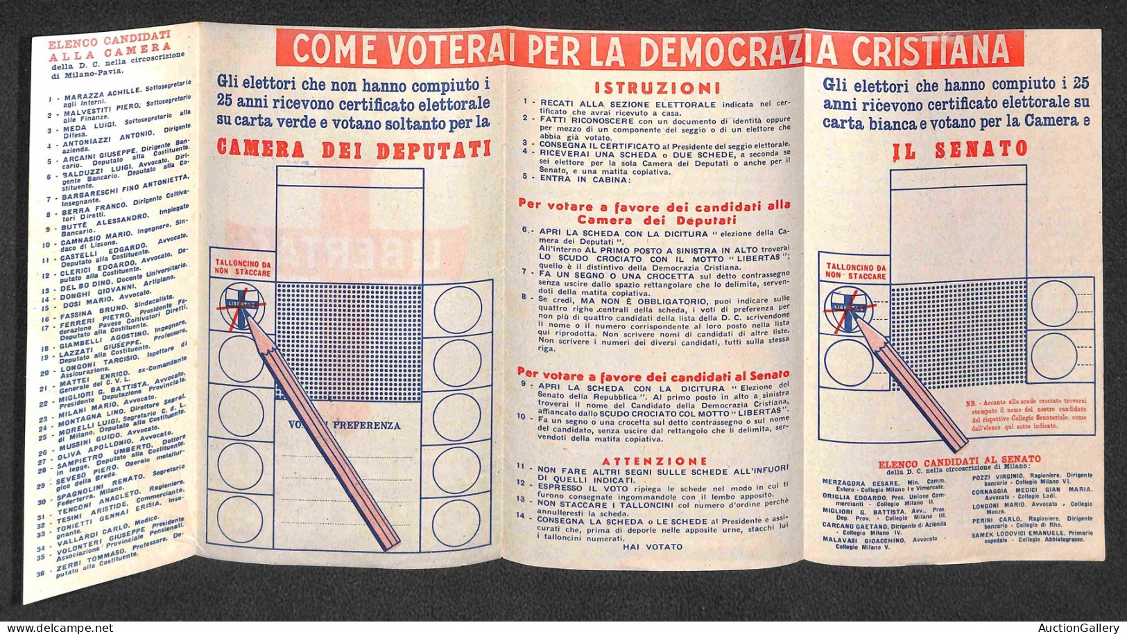 Regno - Volantini Lanciati Da Aereo - 1948 - Vota Libertas - Democrazia Cristiana - Milano - Volantino Pieghevole Con Fa - Other & Unclassified