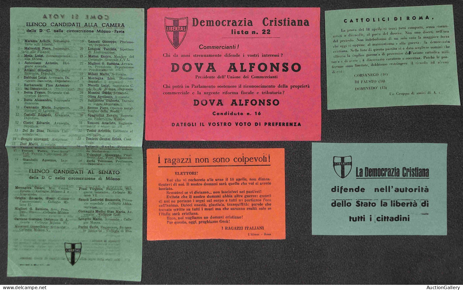 Regno - Volantini Lanciati Da Aereo - 1948 - Democrazia Cristiana - Cinque Volantini Elettorali Diversi - Other & Unclassified