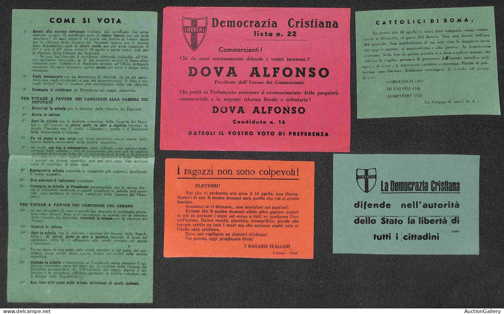 Regno - Volantini Lanciati Da Aereo - 1948 - Democrazia Cristiana - Cinque Volantini Elettorali Diversi - Other & Unclassified