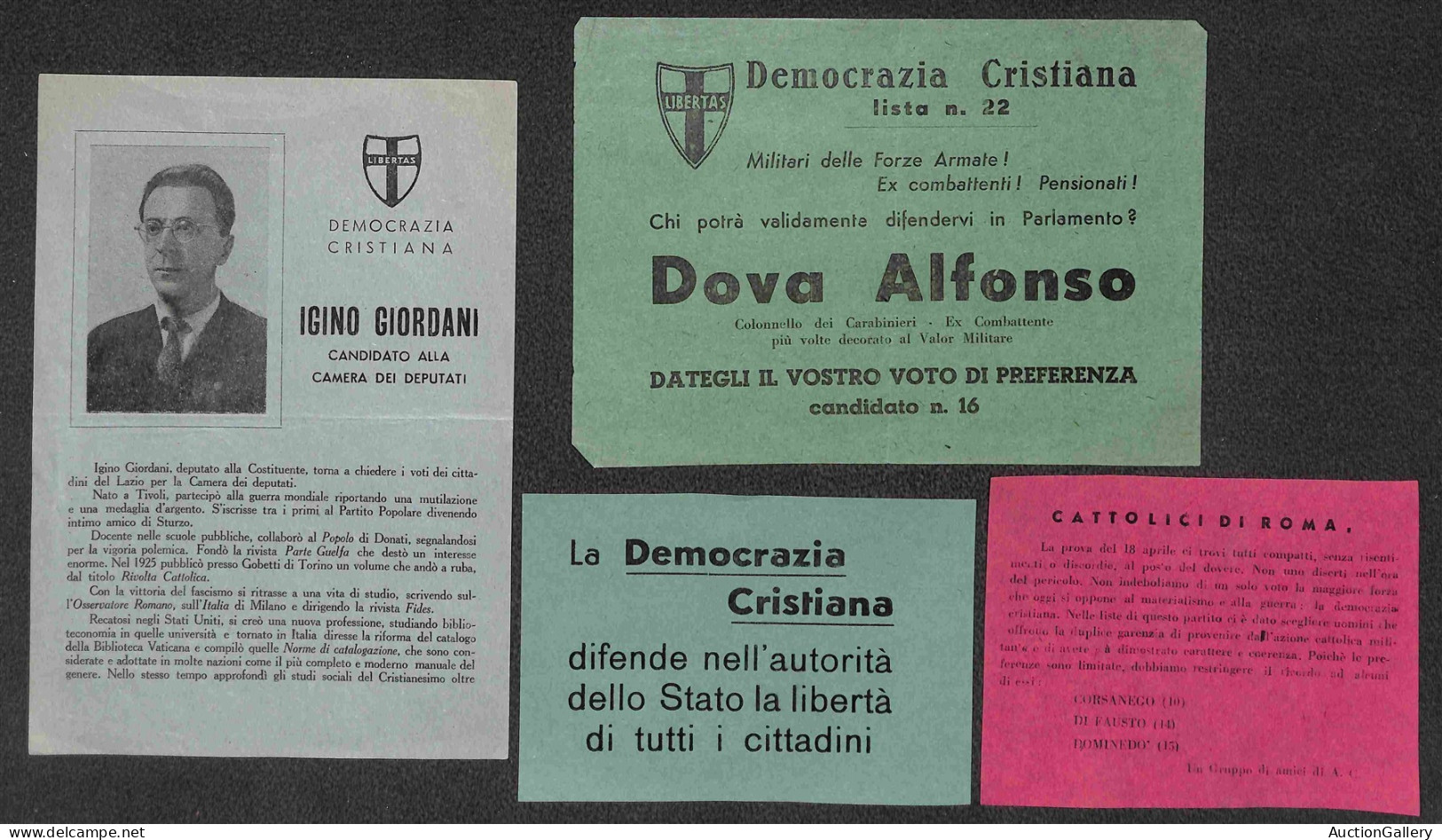 Regno - Volantini Lanciati Da Aereo - 1948 - Democrazia Cristiana - Quattro Volantini Elettorali Diversi - Autres & Non Classés