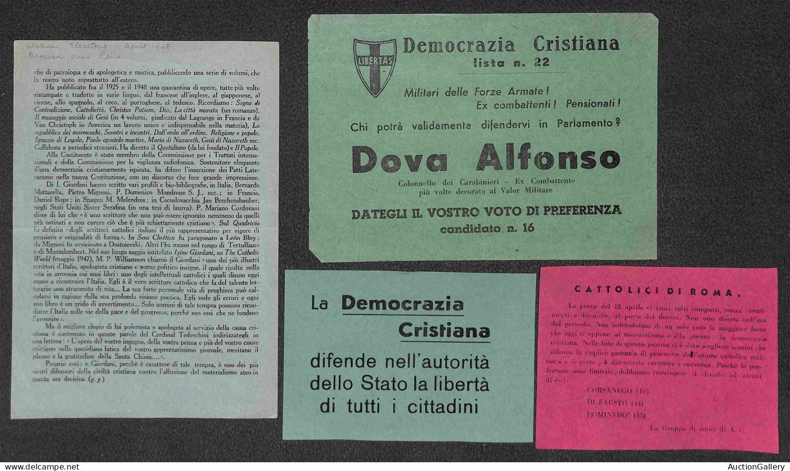Regno - Volantini Lanciati Da Aereo - 1948 - Democrazia Cristiana - Quattro Volantini Elettorali Diversi - Sonstige & Ohne Zuordnung