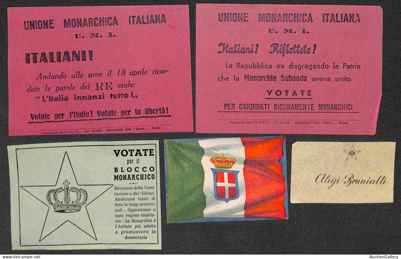 Regno - Volantini Lanciati Da Aereo - 1948 - Unione Monarchica Italiana - Cinque Volantini Elettorali Diversi - Andere & Zonder Classificatie