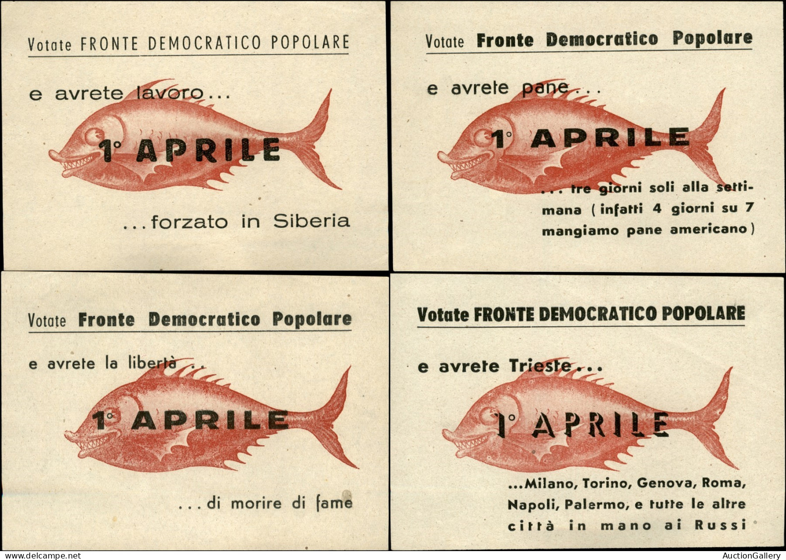 Regno - Volantini Lanciati Da Aereo - 1948 - 1° Aprile - Votate Fronte Democratico Popolare - Quattro Volantini Elettora - Sonstige & Ohne Zuordnung