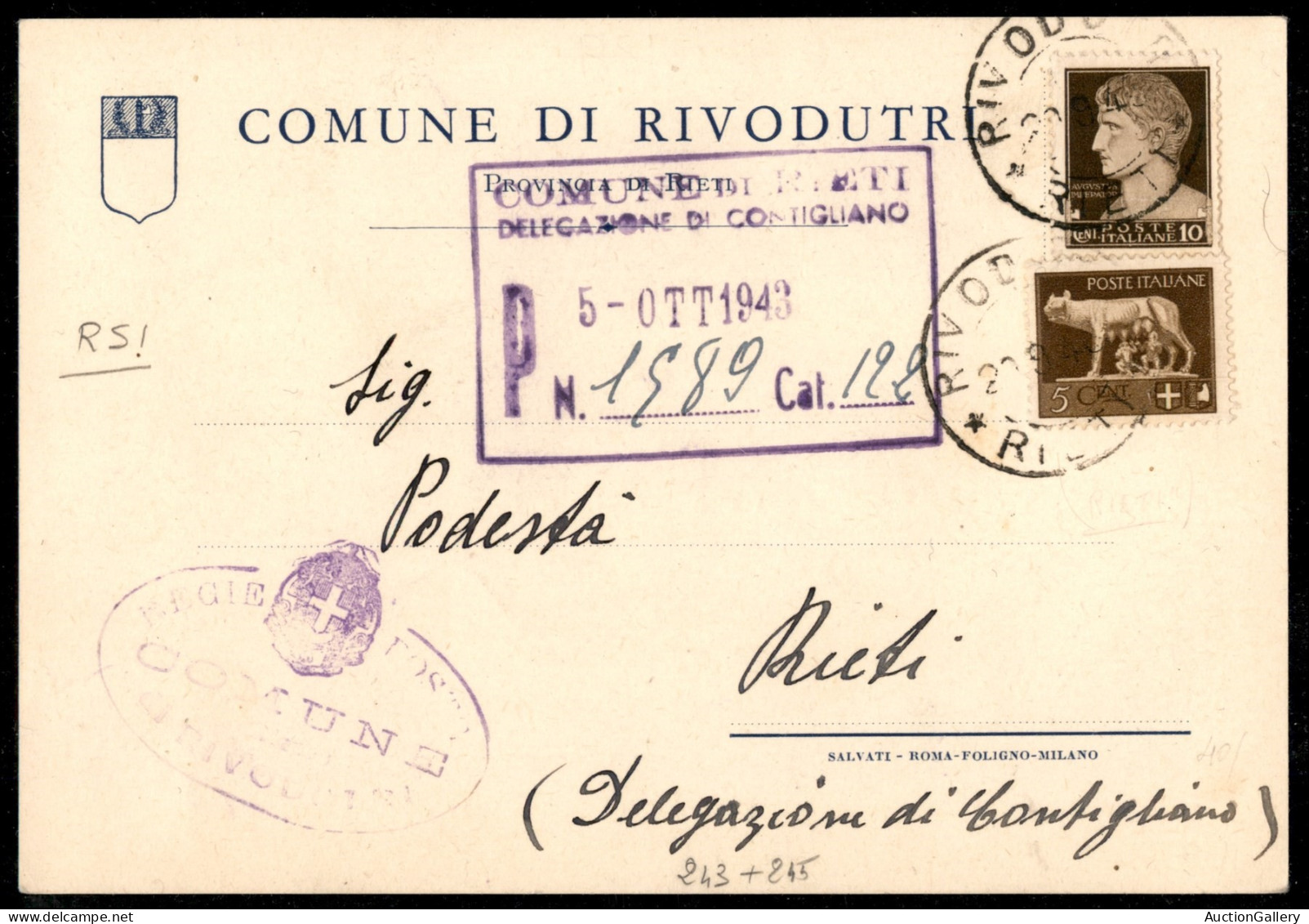 RSI - 29 Settembre 1943 - Cartolina Da Rivodutri A Rieti - Other & Unclassified