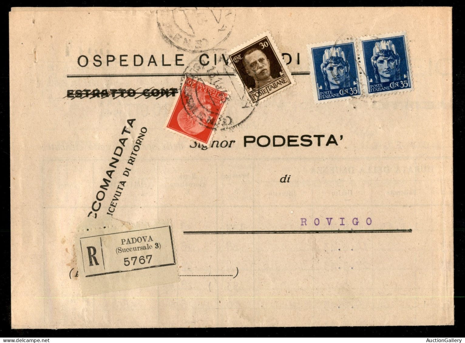 RSI - G.N.R. Brescia - Imperiale (248 + 249 + 250 Coppia) - Raccomandata Da Padova A Rovigo Del 13.10.43 - Sonstige & Ohne Zuordnung