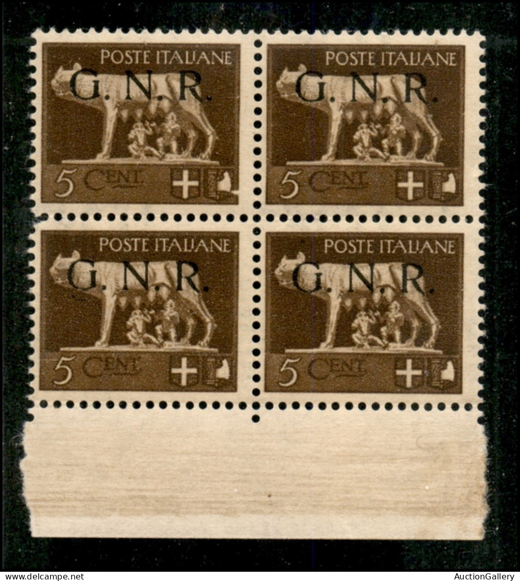 RSI - G.N.R. Brescia - 1943 - 5 Cent (470/I) - Quartina Bordo Foglio - Coppia Inferiore Con Filigrana Lettere 12/10 - Go - Other & Unclassified
