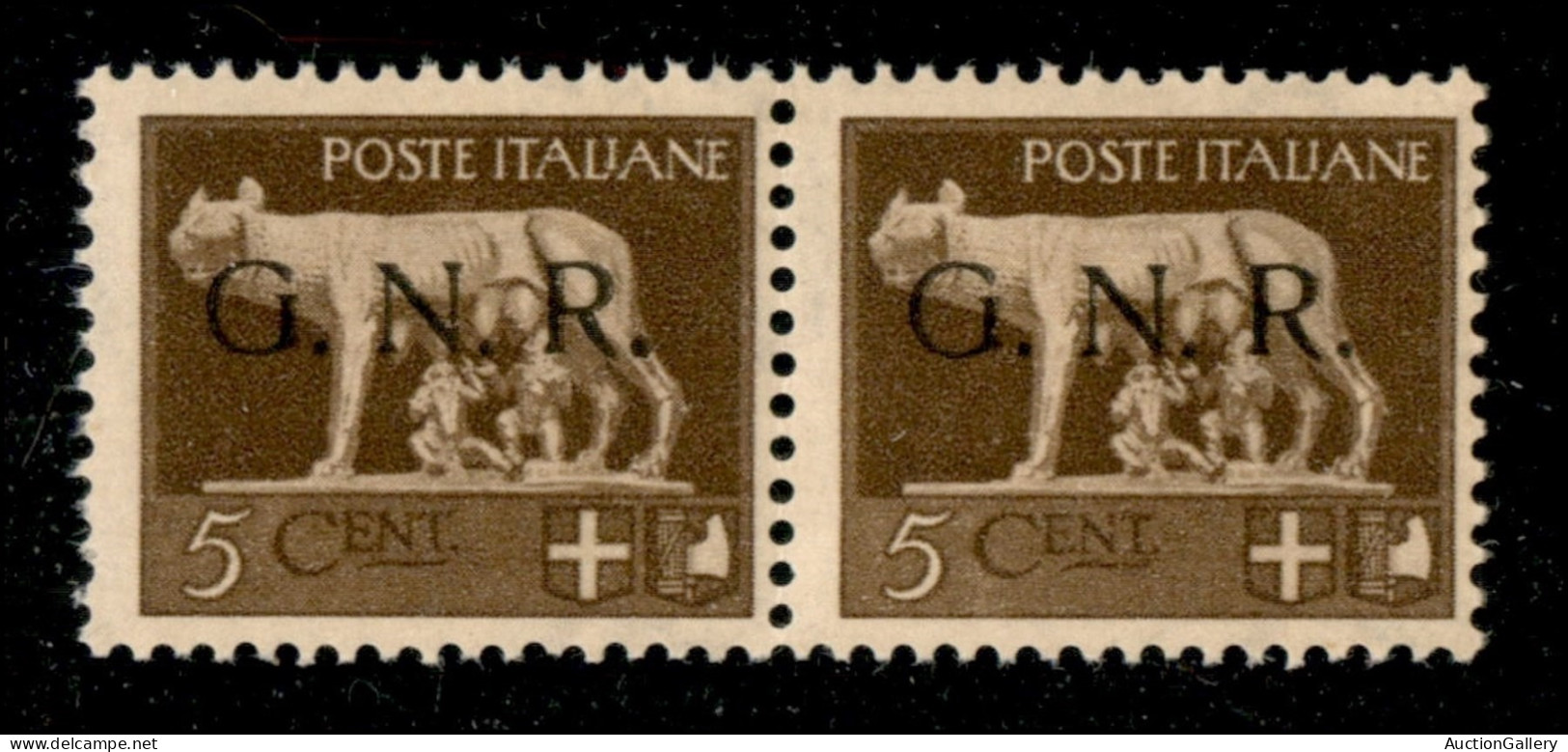 RSI - G.N.R. Brescia - 1943 - 5 Cent (470/Ipc + 470/I) - Punto Grosso Dopo R In Coppia Col Normale - Gomma Integra - Sonstige & Ohne Zuordnung