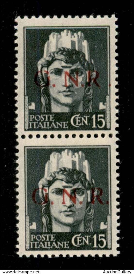 RSI - G.N.R. Brescia - 1943 - 15 Cent (472/I L + 472/I) - R Accostato A N In Coppia Verticale Col Normale - Gomma Integr - Otros & Sin Clasificación
