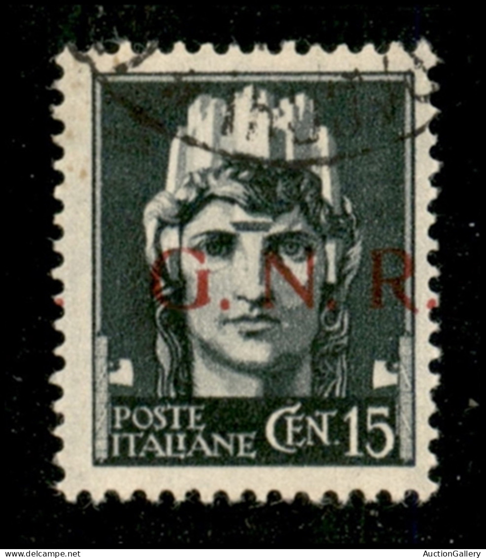 RSI - G.N.R. Brescia - 1943 - 15 Cent (472/Ihb Varietà) Usato - Punto Dopo R Ripetuto A Sinistra - Non Catalogato - Autres & Non Classés